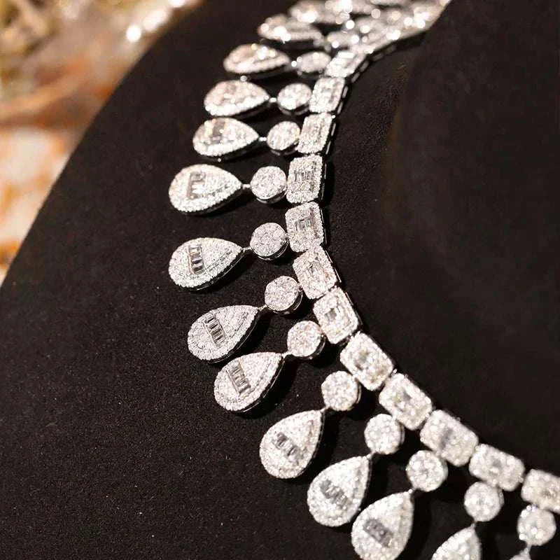 Aazuo 18K White Gold Yellow Gold Real Diamonds 9.2ct Luxury Waterdrop Necklace For Women Engagement Advanced banquet Party - The Sparkling Squirrels & Co.